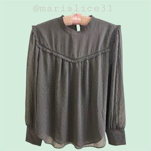 Ann Taylor Charcoal Blouse with Textured Detail. Small
